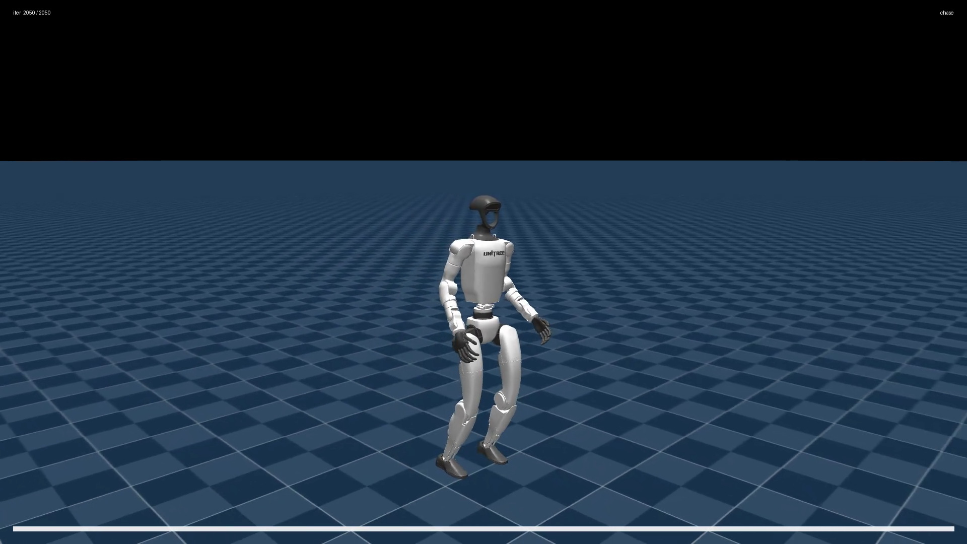 The G1 robot at iteration 2050, walking forward confidently
